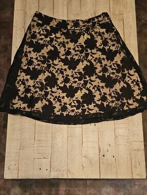 Apt. 9 Black Floral Lace A-Line Skirt on Cream Base
